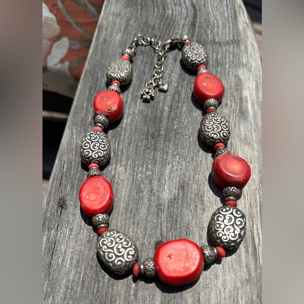 Brighton Full Moon Rising Bamboo CORAL CHUNKY Collar Necklace with tin
